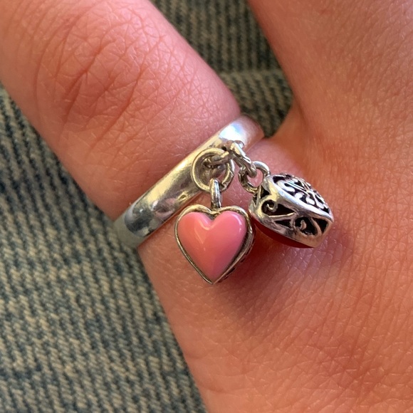 925 silver ring with pink and red stones in heart shapes size 3 - Picture 2 of 7
